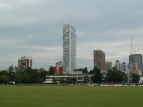 The view of our apartment block from the polo grounds